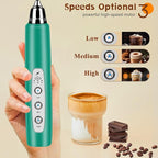 Milk Frother Handheld Rechargeable with Stand, Frother Wand Drink Mixer Electric Whisk for Coffee, Detachable With 3 Stainless Whisks, Hand Mixer for Lattes, Cappuccino, Matcha, Egg, Green