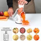 Cambom Rotary Cheese Grater Hand Crank Cheese Shredder for Fresh Cheese, Vegetable, Nuts,Non-slip Suction Base, Free Cleaning Brush Three Blades, White