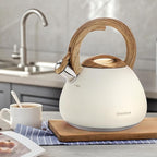 MARSKITOP Tea Kettle, 2.6 Quart Tea Pot for Stove, Food Grade Stainless Steel Whistling Teapot for Stovetop with Anti-Hot Handle, Suitable for All Heat Sources, Cream White