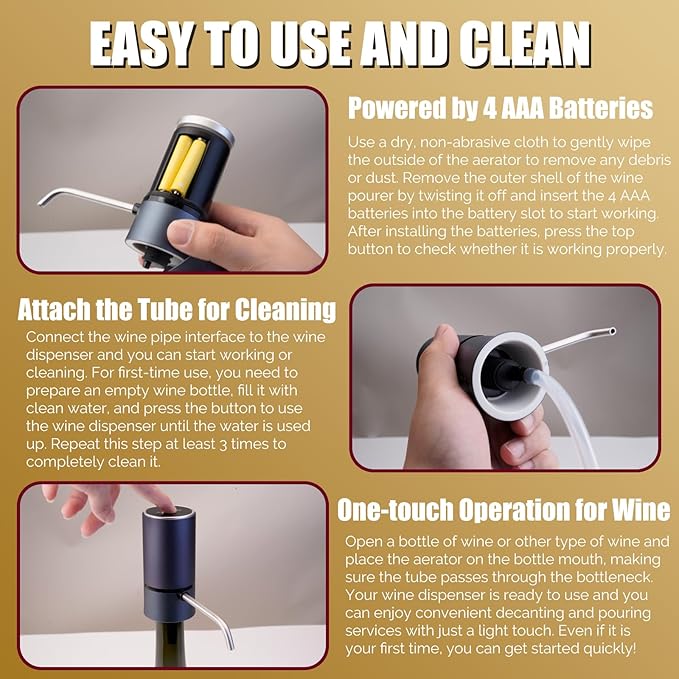 Electric Wine Dispenser, Aerator, Pourer & Vacuum Wine Pump, Portable One Button Automatic Wine Aerator for Quick decanting, Improving Wine Taste & Aroma, Gifts for Men & Women Wine Lovers (Red)