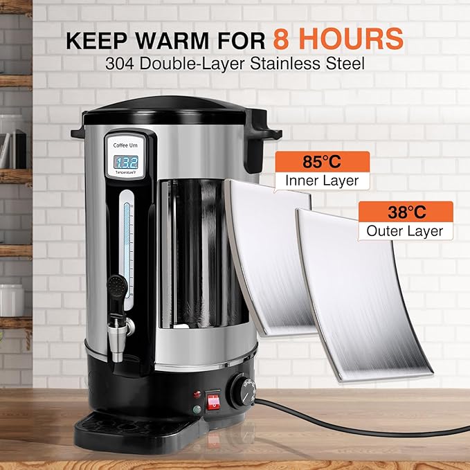 Commercial Coffee Urn 50 Cups（12L, Stainless Steel Large-Capacity Coffee Maker for Catering, Events, Offices & Restaurants, Fast Brew & Keep Warm Function