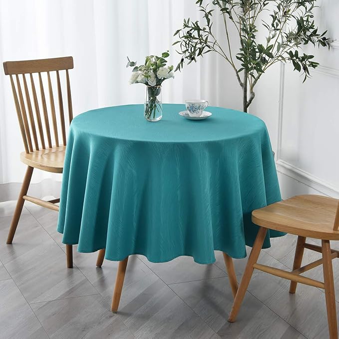 maxmill Round Jacquard Tablecloths Swirl Design Spillproof Wrinkle Free Water Proof Heavy Weight Soft Table Cloth for Circular Table of Buffet Banquet Parties Holiday Dinner Round 90 Inch Teal
