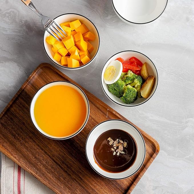 YOLIFE 10 oz Bowls Set of 6, Porcelain Rice Bowl, Soup Bowls, Small Dish Bowl for Ice Cream Dessert Cereal Side Dipping Fruit, Microwave Dishwasher Safe