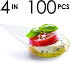 DLux 100 4-in Tear Drop Mini Appetizer Plates, Reusable Clear Plastic Spoons - Desserts and Appetizers Dishes Serving Plate - Asian Spoon Set, Small Catering Dessert Tasting Cups - with Recipe Ebook