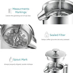 Belwares French Press Coffee Maker 50oz - 304 Stainless Steel Insulated Coffee Press, Double-Wall Heat Resistant Design with 4-Level Filtration System, Rust-Free & Dishwasher Safe (1.5 Liter), Silver