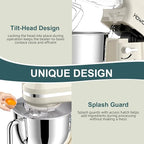 HOWORK Electric Stand Mixer,10+p Speeds With 6.5QT Stainless Steel Bowl,Dough Hook, Wire Whip & Beater,for Most Home Cooks,Cream White