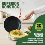 Granitestone 3pc Non Stick Frying Pans Set, 8,10,12 inch Ceramic Frying Pan Skillet Set, Non Toxic Frying pans Nonstick for Cooking, Induction Ready, PFAS & PFOA Free, Oven & Dishwasher Safe - Black