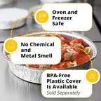 IDL Packaging 9" Round Aluminum Foil Pans (Pack of 50) - 1.75" Deep, Angled Walls - For Roasting, Baking, Cooking, Freezing - Disposable Aluminum Food Containers - Pie & Tart & Leftover