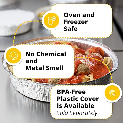 IDL Packaging 9" Round Aluminum Foil Pans (Pack of 100) - 1.75" Deep, Angled Walls - For Roasting, Baking, Cooking, Freezing - Disposable Aluminum Food Containers - Pie & Tart & Leftover