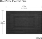 PIGCHCY Placemats,Washable Woven Vinyl Durable Placemats for Dining Table,Easy to Clean Plastic Placemats Set of 6 (18 x 12 inches, Pure Black)
