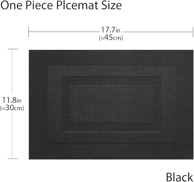 PIGCHCY Placemats,Washable Vinyl Woven Table Mats,Elegant Durable Placemats for Dining Table Set of 4 (18 x 12 inches, Pure Black)