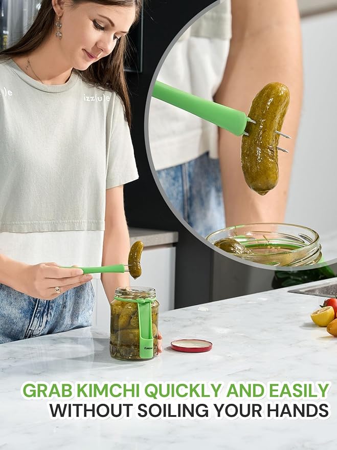 2 Pack Pickle Fork, YUNHOME Pickle Grabber, Stainless Steel Olive Grabber Tool, Fork Pickle Picker, Deep Jar Food Grabber for Olive, Vegetable, Unique Kitchen Gadgets