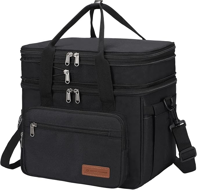 Maelstrom Lunch Box, 23L Insulated Lunch Bag, Expandable Double Deck Cooler Bag, Lightweight Leakproof Tote Bag With Side Tissue Pocket, Suit For Men and Women, Black