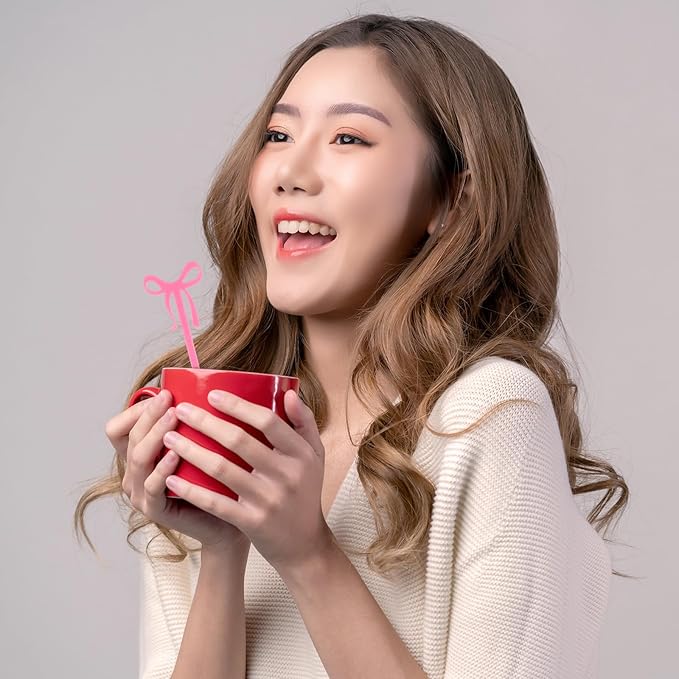 60Pcs Coquette Bow Acrylic Drink Stirrers Pink Cocktail Stick Cocktail Coffee Drink Stirrers Lolipop Stick for Coquette Birthday Party Girly Ribbon Bachelorette Party Bridal Wedding Decor