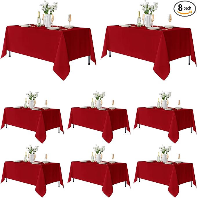 Fitable 8 Pack Rectangle Tablecloths: Stain Resistant Wrinkle Free Circle Table Clothes, Washable Reusable Polyester Table Covers for Wedding Party Birthday Banquet Reception(Red, 60x102 Inch)
