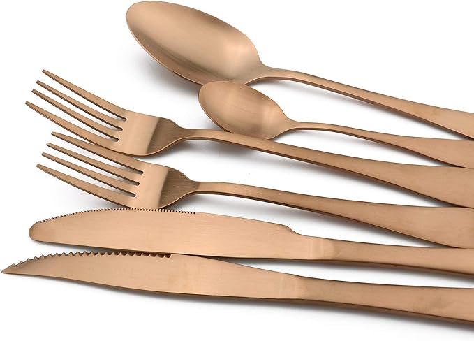 24-Piece Stainless Steel Flatware Set, Matte Rose Gold Finish, Service for 4