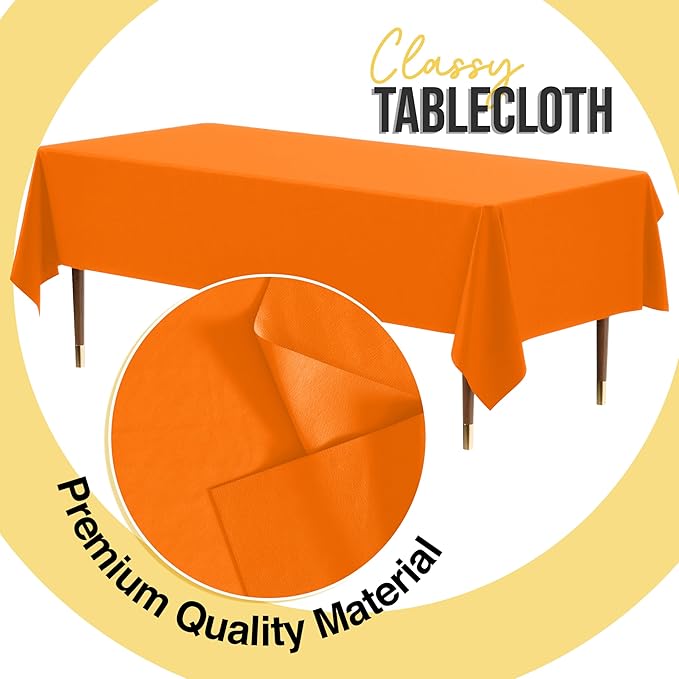 Exquisite 66% Thicker Premium Plastic Table Cloth Rectangle Table Cover 0.5 Mil 12 Pack Orange Table Cloth 54 Inch x 108 Inch Disposable Tablecloth Won't Tear Easily Like Cheap Thin Brands