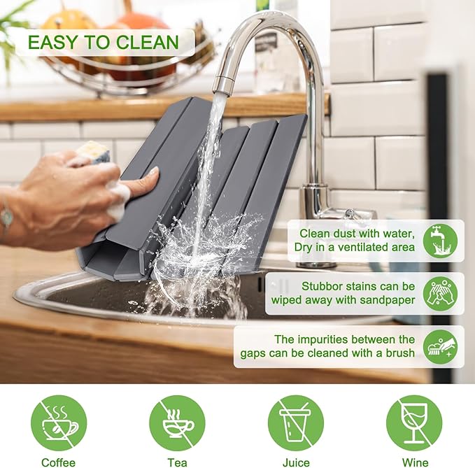 Foldable Stone Dish Drying Mat for Kitchen Counter,24"×16"Fast Dry Pad Absorbent Countertop Mat, Heat-resistant Mat,Diatomaceous Earth Mats,Gray