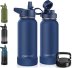 CIVAGO 32 oz Insulated Water Bottle With Straw, Stainless Steel Sports Water Cup Flask with 3 Lids (Straw, Spout and Handle Lid), Wide Mouth Travel Thermal Mug, Navy Blue
