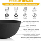 Unbreakable Cereal Bowls 40 OZ, Wheat Straw Bowls Set of 6 with Unique Pattern, Reusable Plastic Bowl for Cereal, Soup, Salad and Ramen, Indoor & Outdoor Essentials, Black