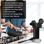 LIANYU 12-Piece Black Silicone Kitchen Cooking Utensils Set with Holder, Kitchen Tools Include Slotted Spatula Spoon Turner Ladle Tong Whisk, Dishwasher Safe