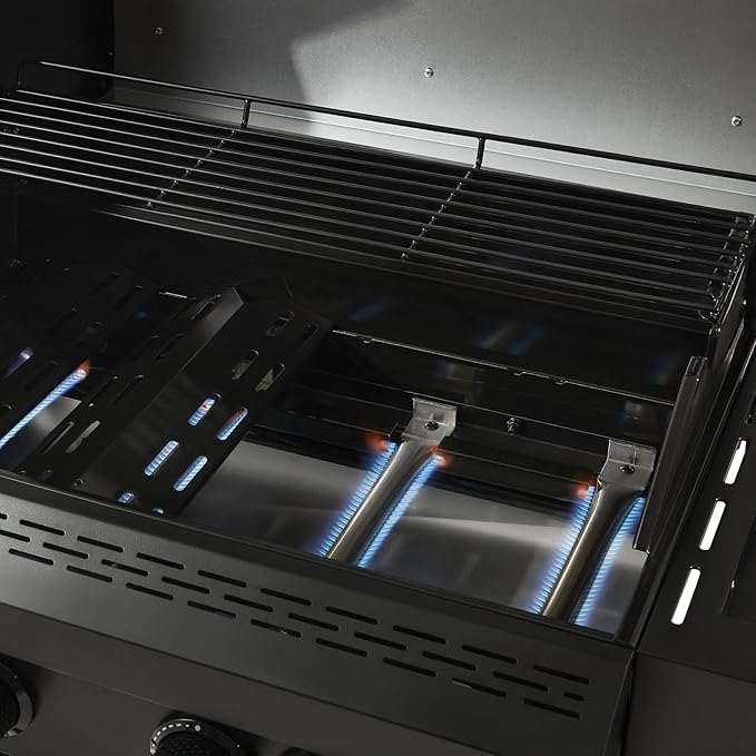 4 Burner Gas Grill Cast Iron Griddle Grill Combo, BBQ Propane Grills with Side Burner 50000BTU Heavy Duty Barbucue Grill With Cover, Black