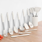 Silicone Kitchen Utensils Set, 15pcs White Silicone Cooking Utensils Set with Holder, Includes Heat Resistant Spatula Turner Spoon Whisk Tong
