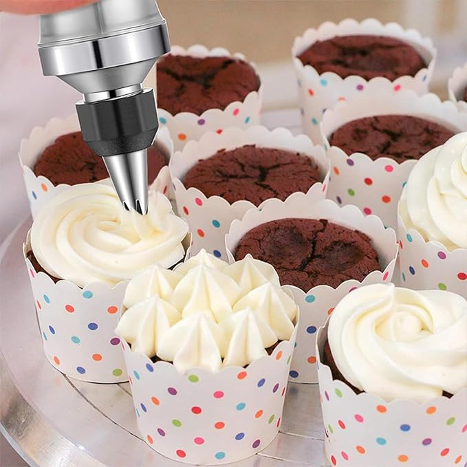 34 Piece Stainless Steel Dessert Decorating Syringe Set, 54 Piping Tips for Cake, Cupcakes, Pastries, Professional Baking Decor Tools