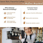Manual Coffee Grinder - Adjustable Conical Burr Mill for Espresso, French Press, Pour Over - Portable Hand Crank, Stainless Steel, Travel & Camping