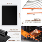 Oven Liners for Bottom of Oven Black (2-pack) Bundled with Rack Shield (2-pack) - Large Mat for Bottom of Range (17"x 25") and 22" Orange Stove Guards for Racks - Reusable & Heat Resistant