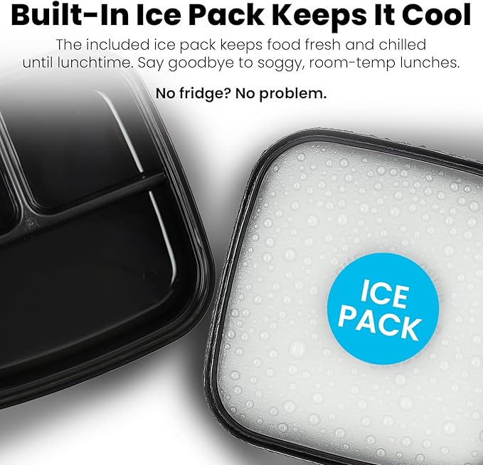 Yoobi – Star Wars X Classic Black Bento Box and Ice Pack or Kids & Tweens – 3 Compartment Lunch Box, Dishwasher & Microwave Safe – BPA & PVC Free, Leakproof