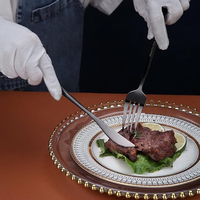 Stainless Steel Flatware Set, Titanium Plated, 40-Piece Service Set for 8 (Matte Black)