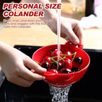 Baderke 4 Pack Mini Colander for Kitchen Plastic Berry Strainer with Double Handles 7.5 x 6 x 3 Inch Small Colander Strainer for Fruits Vegetables Food (Red)