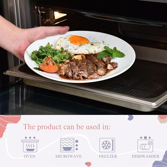 Miicol Ceramic Dinner Plates Set of 4, Large Salad Plate 10.5 inch, White Flat Dish, Porcelain Serving Dishes for Pasta, Steak, Dessert, Microwave and Dishwasher Safe, Scratch Resistant