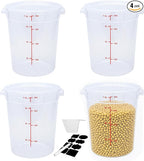 Round Food Storage Container with Lid, 8Qt Translucent, Commercial 4 Pack of – NSF Listed, BPA-Free, Polypropylene, Non-Stick, Scale, with Labels & Measuring Cups