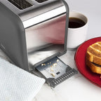 Rae Dunn Toaster, Stainless Steel 2 Slice Square Toaster, Wide Slot with 5 Browning Levels, with Bagel, Defrost and Cancel Options (Grey)