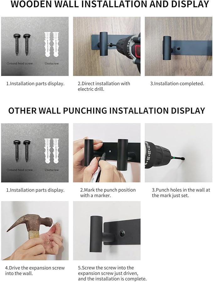 Wall Mounted Coat Rack-5 Hooks, Heavy Duty Stainless Steel Hook Rail for Towel Coat Hat Purse Bag Jacket, Towel Hooks for Entryway Bathroom Kitchen (Black 5 Hooks - 1 Pack)