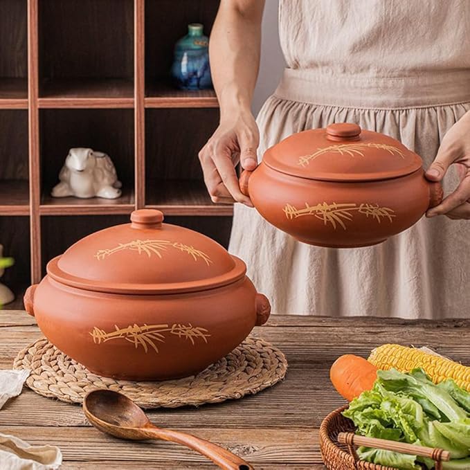 Ceramic Steam Cooker, Stew Pot Clay Casserole Zisha Steamer Ceramics Stovetop with Cover, Household Steam Pot for Chicken Soup, Vegetables and Corn or Cook Fitness Food,900ML