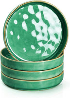 E-far Pasta Bowls Set of 4, 30oz Shallow Salad Bowls for Dinner Serving, 8.25" Stoneware Ceramic Bowl Plates for Noodle Soup, Microwave & Dishwasher Safe, Reactive Glaze, Green