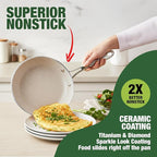 Granitestone 3pc Non Stick Frying Pans Set, 8,10,12 inch Ceramic Frying Pan Skillet Set, Non Toxic Frying pans Nonstick for Cooking, Induction Ready, PFAS & PFOA Free, Oven & Dishwasher Safe - Beige