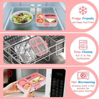 MISS BIG 4 Compartment Stainless Steel Lunch Box for Kids Leakproof Bento Box with Metal Sauce Container, 50 Mixed Food Stickers, BPA-Free, Dishwasher Safe Ideal for School & Toddlers （Pink）