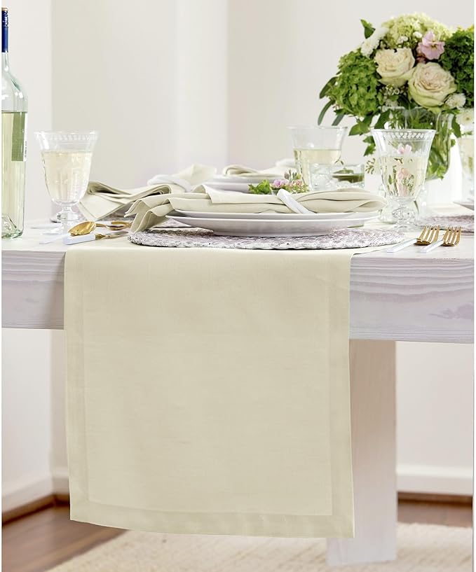 Solino Home Linen Birch Table Runner 60 Inches - 100% Pure Linen Short Table Runner 14 x 60 Inch Ideal for Dresser and Coffee Tables - Summer, Fall, Autumn - Fete