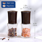 Vzaahu Salt and Pepper Grinder Set Brown, Refillable Small Shakers, Adjustable Coarseness, Ceramic Burr, Peppermill, Kitchen Cooking