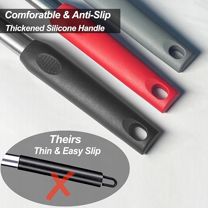 Pack of 2 Large Silicone Cooking Spoons,Non Stick Solid Basting Spoon,Heat-Resistant Kitchen Utensils for Mixing,Serving,Draining,Stirring (Black)