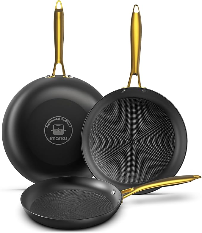 imarku Non Stick Frying Pans, Frying Pan Set of 3 pcs(8+10+12 Inch), Cast Iron Skillets Induction Compatible, Nonstick Frying Pan Set With Stay Cool Handle, Oven Safe, Christmas Gifts for Mon and Dad