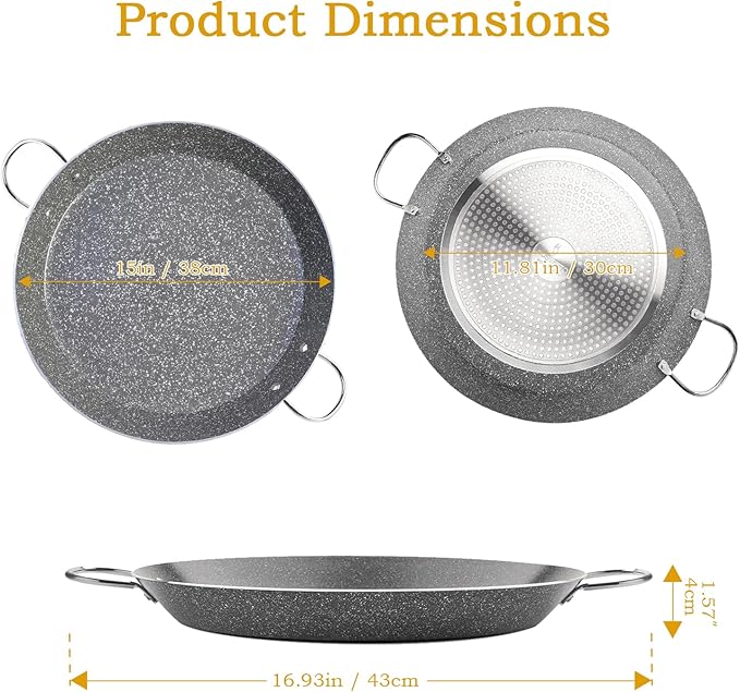ACTIV CUISINE 15 Inch Paella Pan for 4-8 Servings – Ceramic Nonstick Coating, Easy to Clean – Compatible with Induction & Gas Burners – Lightweight Aluminum, Perfect for Indoor & Outdoor Cooking