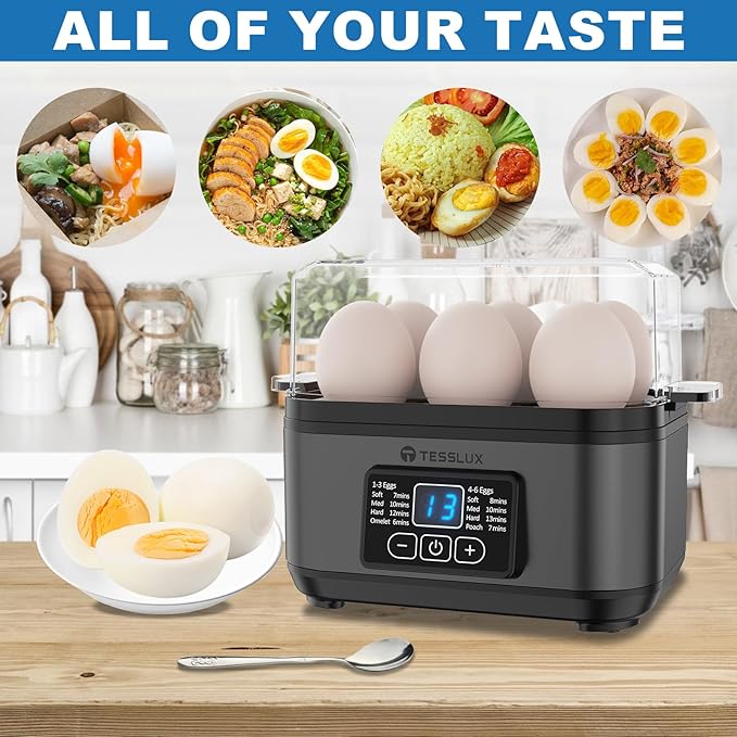 Electric Rapid Egg Cooker, 6 Egg Capacity for Hard Boiled Eggs, Poached Eggs, Scrambled Eggs, or Omelets Maker with Auto Shut Off (Gray)
