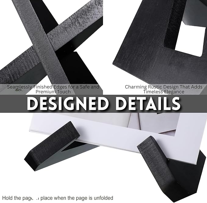 Cookbook Stand for Kitchen, Recipe Book Holder for Kitchen Counter, Wooden Cookbook Holder, Rustic Cook Book Holder Stand - Black