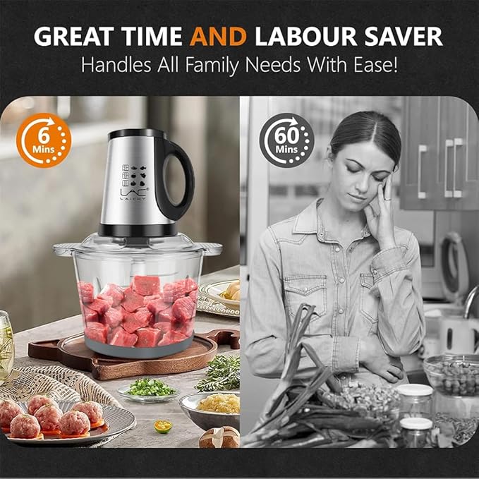 Large Food Processors,Meat Grinder Veggie Chopper with a Glass and a Stainless Steel Bowls,3 Speeds,2 pieces 6 Bi-Level Bladesand Spatula for Baby Food,Meat,Vegetables,Fruits(16+16 CUP)