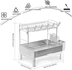 Dish Drying Rack, 2 Tier Large Dish Rack, Stainless Steel Dish Drainer for Kitchen Counter, Dishes Rack with Automatic Drainage, Utensil Holder,Cups Holder,Space Saving Kitchen Organizer,White